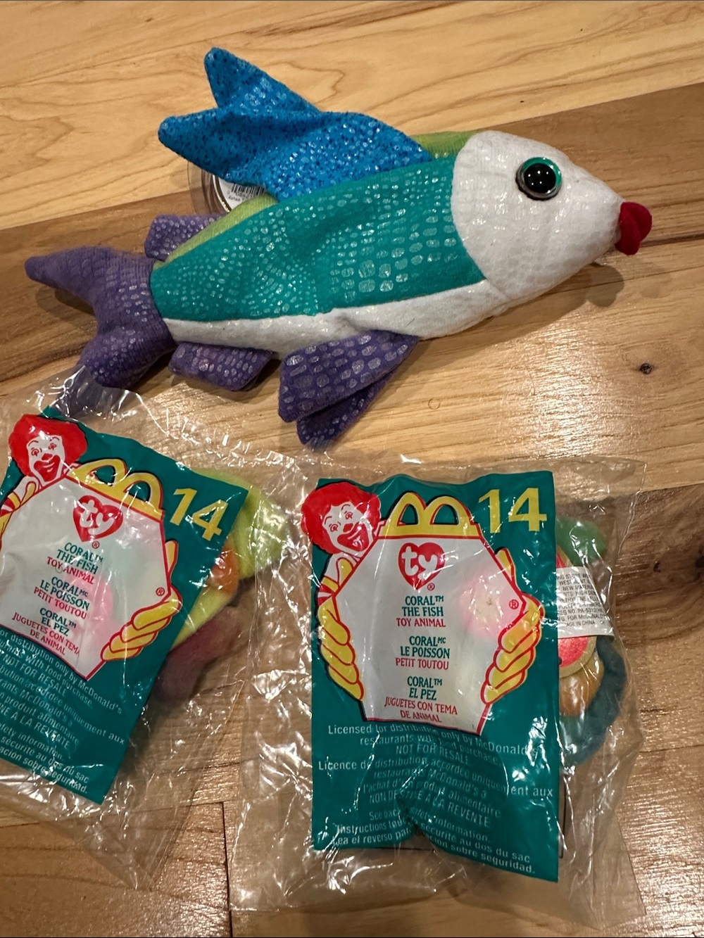 2 Ty Coral the Fish Plush with McDonald's Packages and 1 Propeller the flying fi